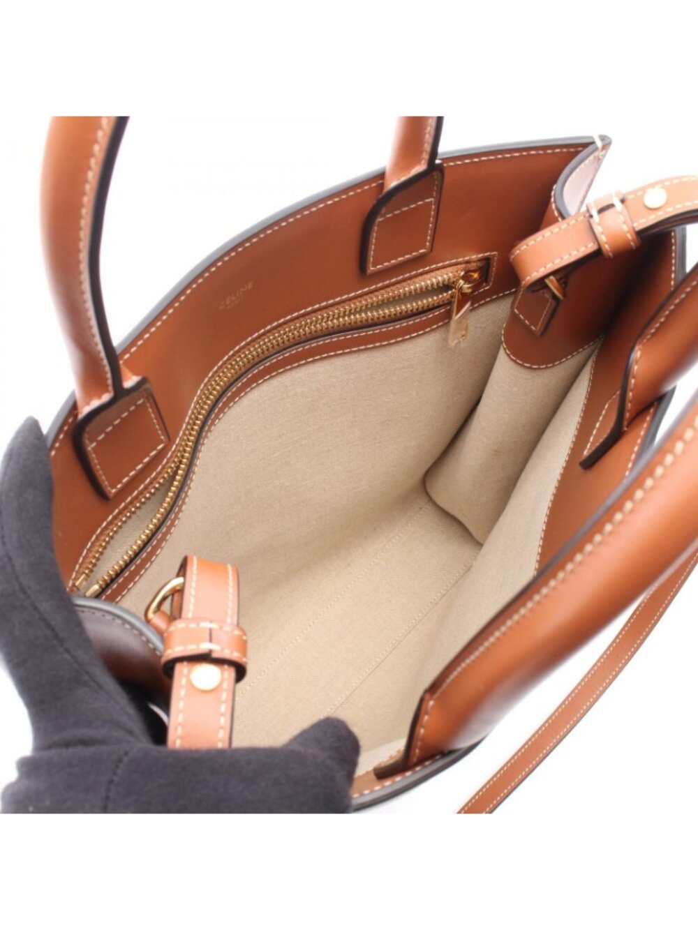 Celine Tote Small Vertical Cover 2-Way Natural Brown Canvas Leather - Picture 3 of 7